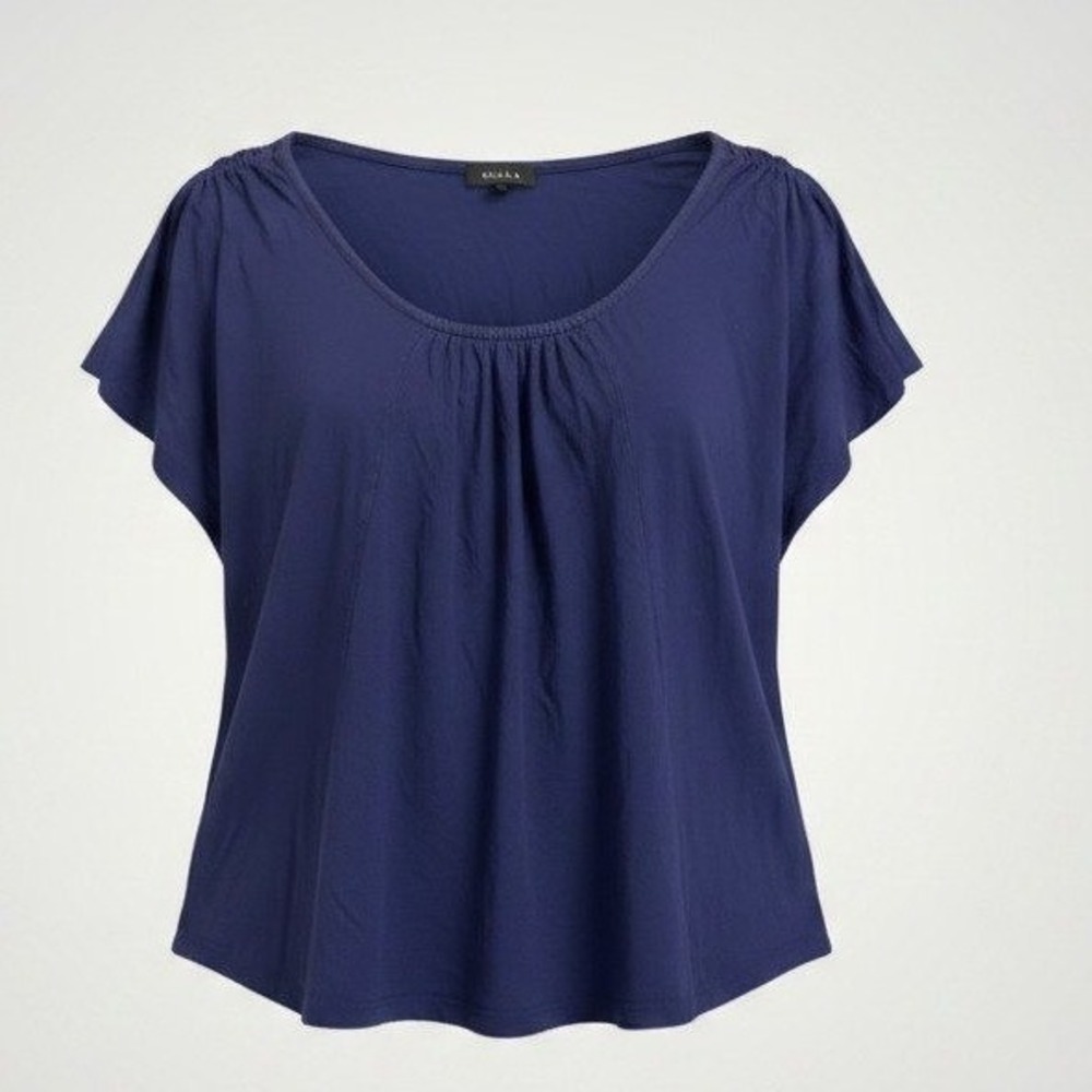 Talula Aritzia Pleated Scoop Neck Top Women Medium Blue Flutter Sleeve Flowy